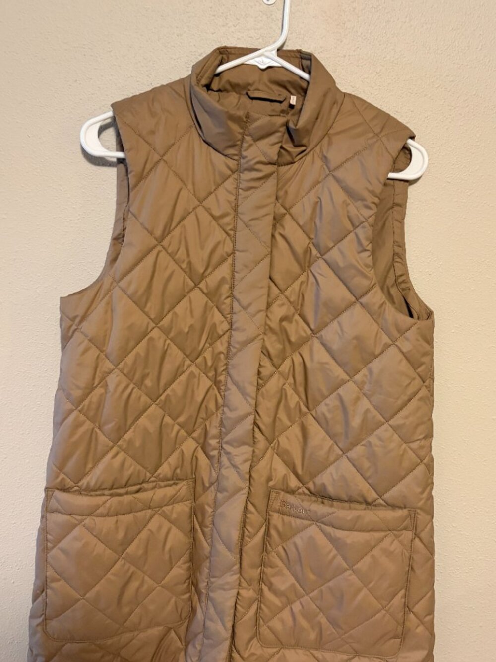 Barbour Modern Heritage Tan Diamond Quilted Longline Vest Gilet Size 8